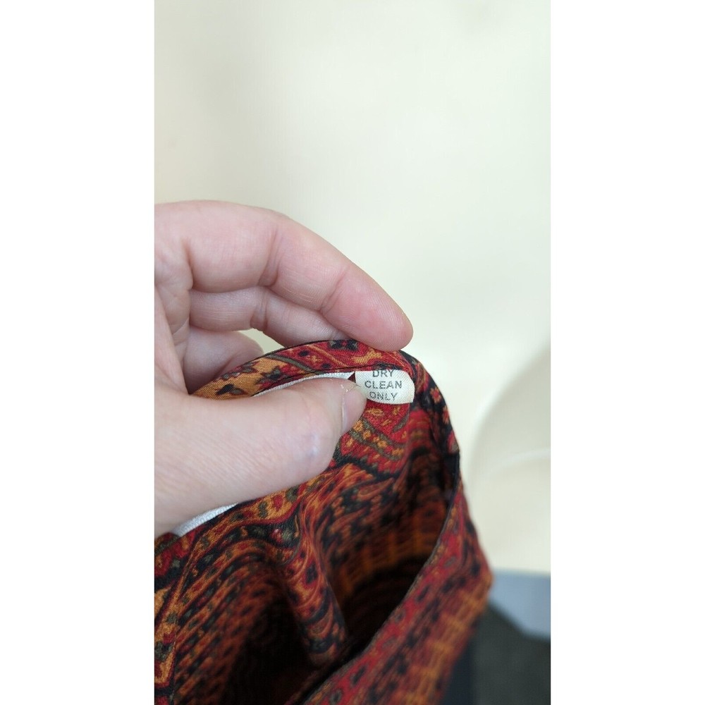 BIBA Vintage Silk Kaftan Top Orange Red Chevron Paisley l/s Bohemian Boho M L - Picture 5 of 5